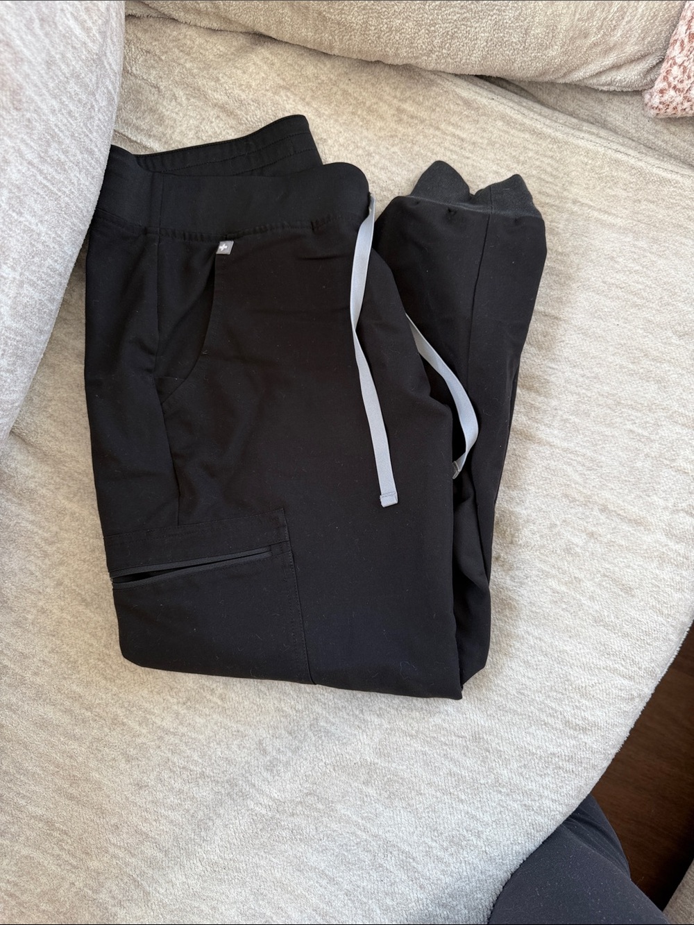 Figs Women's Black Track Joggers with Gray Drawstring